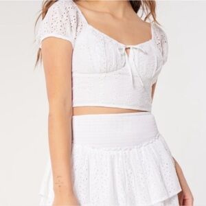 Hollister White Babydoll Ruched Eyelet Crop Top Small Y2K Coquette Cottagecore